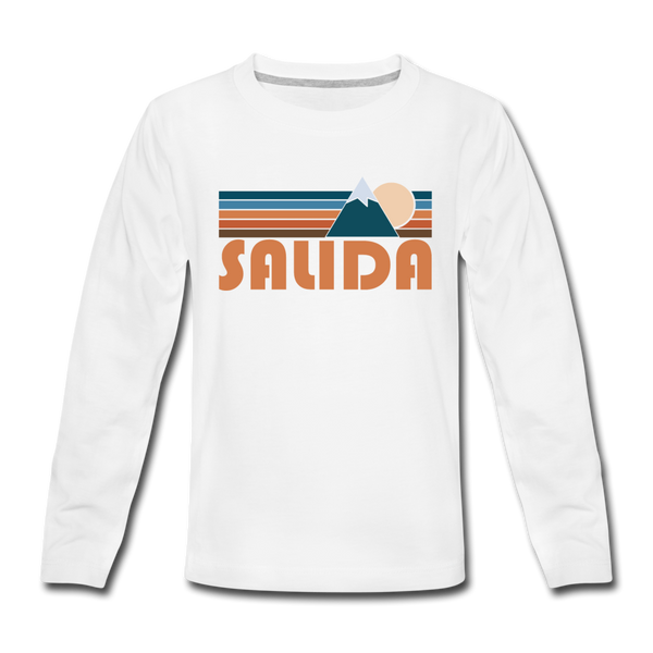 Salida, Colorado Youth Long Sleeve Shirt - Retro Mountain Youth Long Sleeve Salida Tee - white