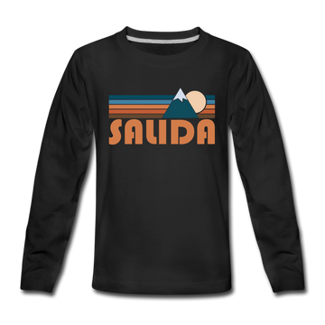 Salida, Colorado Youth Long Sleeve Shirt - Retro Mountain Youth Long Sleeve Salida Tee - black