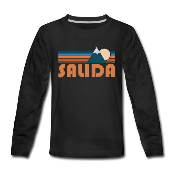 Salida, Colorado Youth Long Sleeve Shirt - Retro Mountain Youth Long Sleeve Salida Tee - black