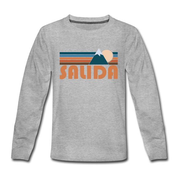 Salida, Colorado Youth Long Sleeve Shirt - Retro Mountain Youth Long Sleeve Salida Tee - heather gray