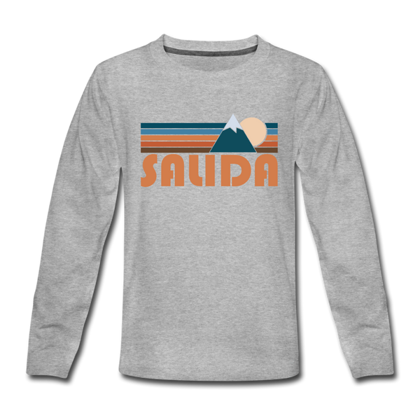 Salida, Colorado Youth Long Sleeve Shirt - Retro Mountain Youth Long Sleeve Salida Tee - heather gray