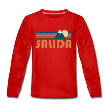 Salida, Colorado Youth Long Sleeve Shirt - Retro Mountain Youth Long Sleeve Salida Tee - red