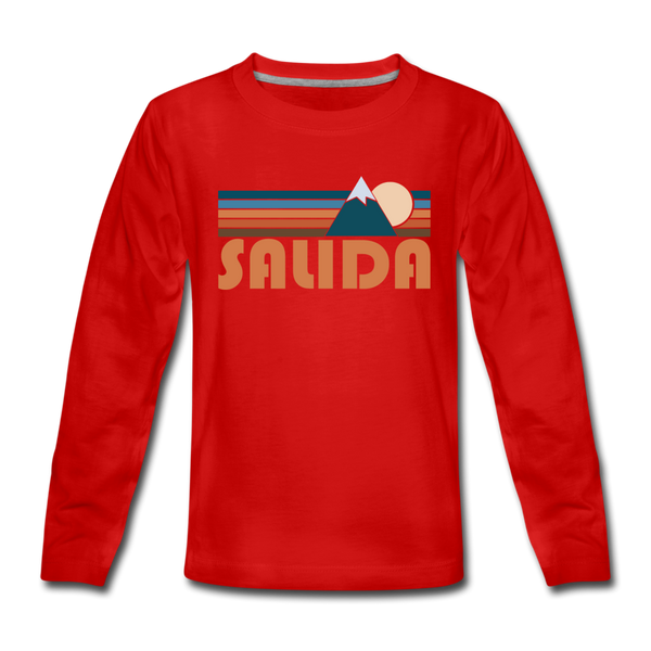 Salida, Colorado Youth Long Sleeve Shirt - Retro Mountain Youth Long Sleeve Salida Tee - red