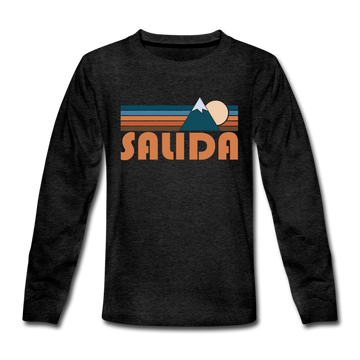 Salida, Colorado Youth Long Sleeve Shirt - Retro Mountain Youth Long Sleeve Salida Tee - charcoal gray