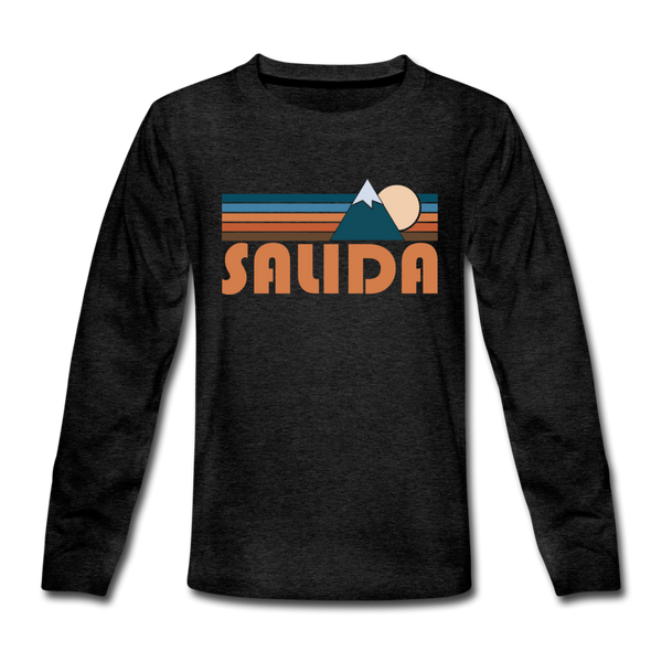 Salida, Colorado Youth Long Sleeve Shirt - Retro Mountain Youth Long Sleeve Salida Tee - charcoal gray