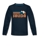 Salida, Colorado Youth Long Sleeve Shirt - Retro Mountain Youth Long Sleeve Salida Tee - deep navy