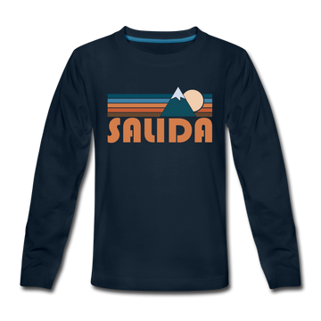 Salida, Colorado Youth Long Sleeve Shirt - Retro Mountain Youth Long Sleeve Salida Tee - deep navy