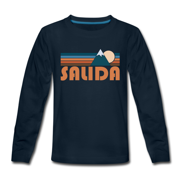 Salida, Colorado Youth Long Sleeve Shirt - Retro Mountain Youth Long Sleeve Salida Tee - deep navy