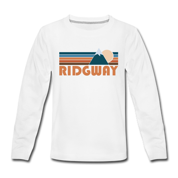Ridgway, Colorado Youth Long Sleeve Shirt - Retro Mountain Youth Long Sleeve Ridgway Tee - white