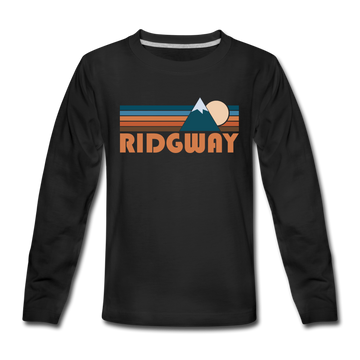 Ridgway, Colorado Youth Long Sleeve Shirt - Retro Mountain Youth Long Sleeve Ridgway Tee - black