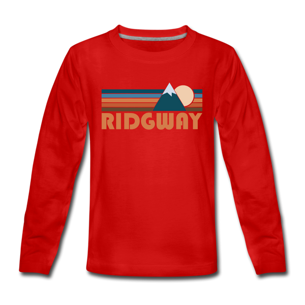 Ridgway, Colorado Youth Long Sleeve Shirt - Retro Mountain Youth Long Sleeve Ridgway Tee - red