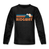 Ridgway, Colorado Youth Long Sleeve Shirt - Retro Mountain Youth Long Sleeve Ridgway Tee - charcoal gray