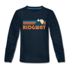 Ridgway, Colorado Youth Long Sleeve Shirt - Retro Mountain Youth Long Sleeve Ridgway Tee - deep navy