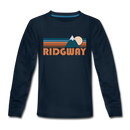Ridgway, Colorado Youth Long Sleeve Shirt - Retro Mountain Youth Long Sleeve Ridgway Tee - deep navy