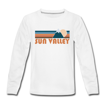 Sun Valley, Idaho Youth Long Sleeve Shirt - Retro Mountain Youth Long Sleeve Sun Valley Tee - white