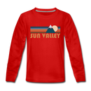 Sun Valley, Idaho Youth Long Sleeve Shirt - Retro Mountain Youth Long Sleeve Sun Valley Tee - red