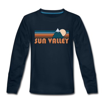 Sun Valley, Idaho Youth Long Sleeve Shirt - Retro Mountain Youth Long Sleeve Sun Valley Tee - deep navy