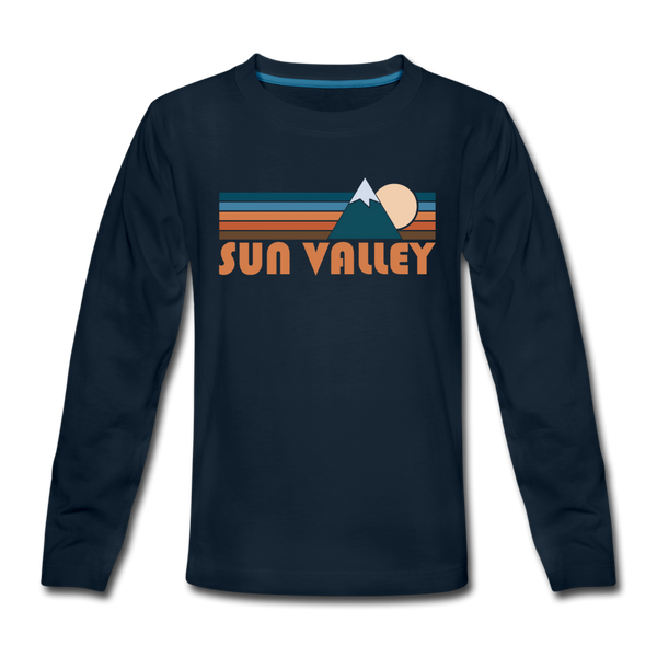 Sun Valley, Idaho Youth Long Sleeve Shirt - Retro Mountain Youth Long Sleeve Sun Valley Tee - deep navy