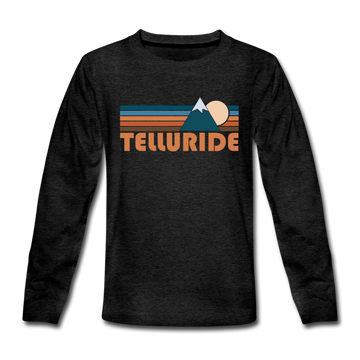 Telluride, Colorado Youth Long Sleeve Shirt - Retro Mountain Youth Long Sleeve Telluride Tee - charcoal gray