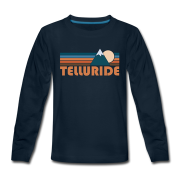 Telluride, Colorado Youth Long Sleeve Shirt - Retro Mountain Youth Long Sleeve Telluride Tee - deep navy