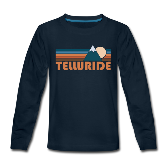 Telluride, Colorado Youth Long Sleeve Shirt - Retro Mountain Youth Long Sleeve Telluride Tee - deep navy