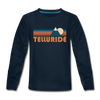 Telluride, Colorado Youth Long Sleeve Shirt - Retro Mountain Youth Long Sleeve Telluride Tee - deep navy