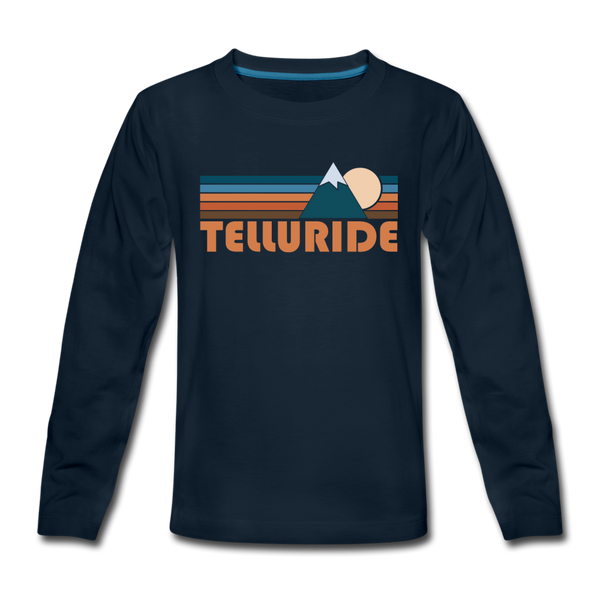 Telluride, Colorado Youth Long Sleeve Shirt - Retro Mountain Youth Long Sleeve Telluride Tee - deep navy