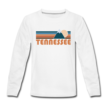 Tennessee Youth Long Sleeve Shirt - Retro Mountain Youth Long Sleeve Tennessee Tee - white