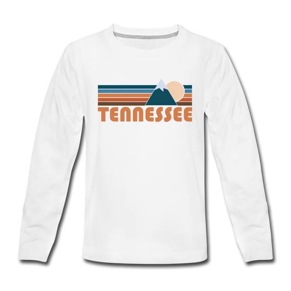 Tennessee Youth Long Sleeve Shirt - Retro Mountain Youth Long Sleeve Tennessee Tee - white