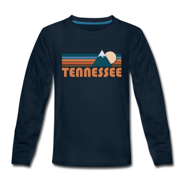 Tennessee Youth Long Sleeve Shirt - Retro Mountain Youth Long Sleeve Tennessee Tee - deep navy
