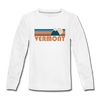 Vermont Youth Long Sleeve Shirt - Retro Mountain Youth Long Sleeve Vermont Tee - white
