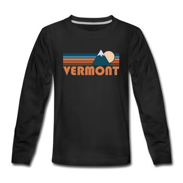 Vermont Youth Long Sleeve Shirt - Retro Mountain Youth Long Sleeve Vermont Tee - black