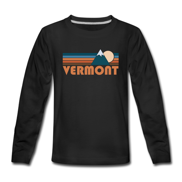 Vermont Youth Long Sleeve Shirt - Retro Mountain Youth Long Sleeve Vermont Tee - black