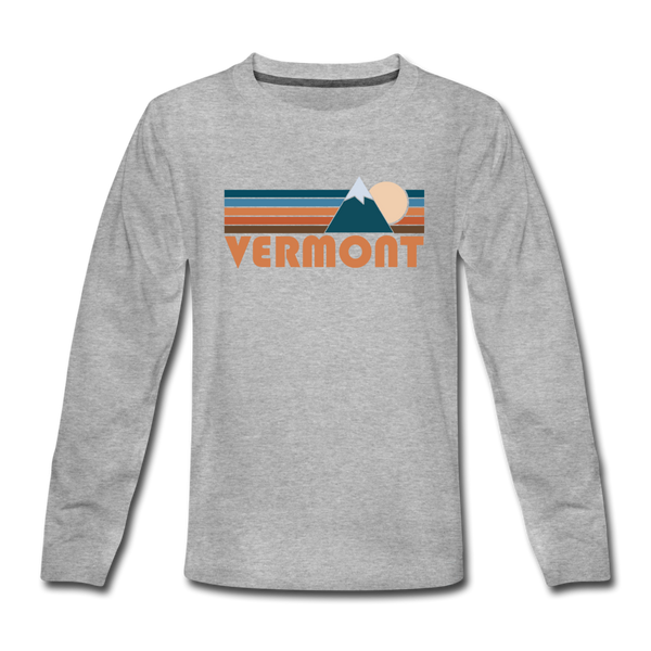 Vermont Youth Long Sleeve Shirt - Retro Mountain Youth Long Sleeve Vermont Tee - heather gray