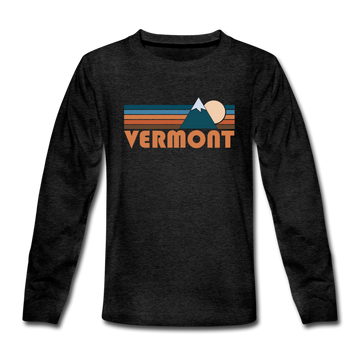 Vermont Youth Long Sleeve Shirt - Retro Mountain Youth Long Sleeve Vermont Tee - charcoal gray