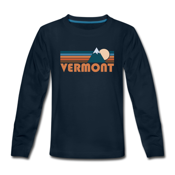 Vermont Youth Long Sleeve Shirt - Retro Mountain Youth Long Sleeve Vermont Tee - deep navy