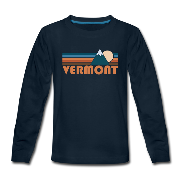 Vermont Youth Long Sleeve Shirt - Retro Mountain Youth Long Sleeve Vermont Tee - deep navy