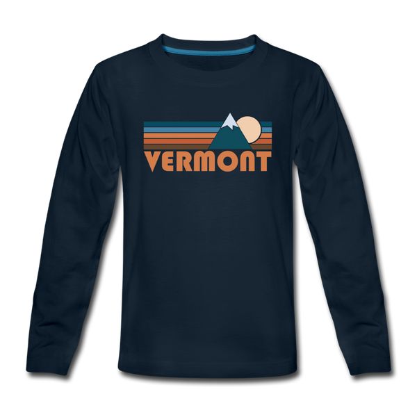 Vermont Youth Long Sleeve Shirt - Retro Mountain Youth Long Sleeve Vermont Tee - deep navy