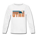 Utah Youth Long Sleeve Shirt - Retro Mountain Youth Long Sleeve Utah Tee - white