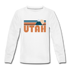 Utah Youth Long Sleeve Shirt - Retro Mountain Youth Long Sleeve Utah Tee - white