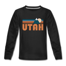 Utah Youth Long Sleeve Shirt - Retro Mountain Youth Long Sleeve Utah Tee - black