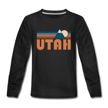 Utah Youth Long Sleeve Shirt - Retro Mountain Youth Long Sleeve Utah Tee - black