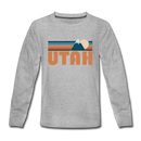 Utah Youth Long Sleeve Shirt - Retro Mountain Youth Long Sleeve Utah Tee - heather gray