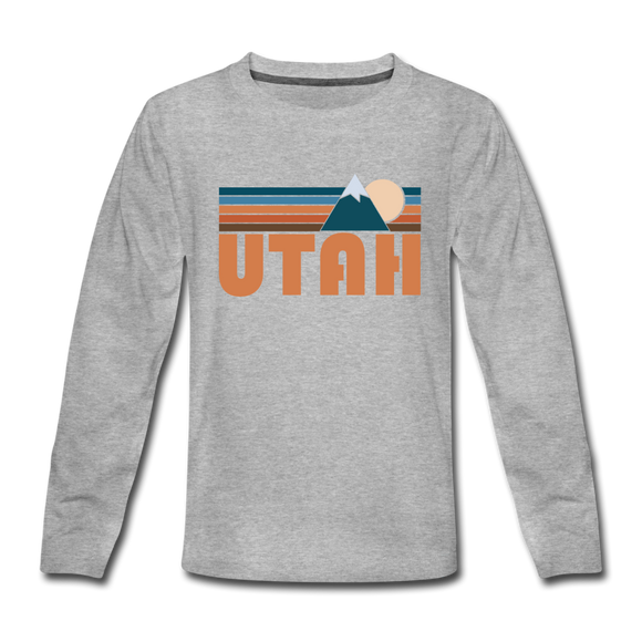 Utah Youth Long Sleeve Shirt - Retro Mountain Youth Long Sleeve Utah Tee - heather gray