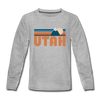 Utah Youth Long Sleeve Shirt - Retro Mountain Youth Long Sleeve Utah Tee - heather gray