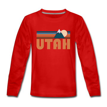 Utah Youth Long Sleeve Shirt - Retro Mountain Youth Long Sleeve Utah Tee - red