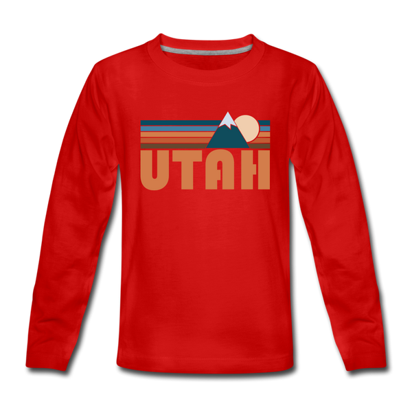 Utah Youth Long Sleeve Shirt - Retro Mountain Youth Long Sleeve Utah Tee - red