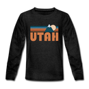 Utah Youth Long Sleeve Shirt - Retro Mountain Youth Long Sleeve Utah Tee - charcoal gray