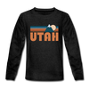 Utah Youth Long Sleeve Shirt - Retro Mountain Youth Long Sleeve Utah Tee - charcoal gray