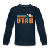 Utah Youth Long Sleeve Shirt - Retro Mountain Youth Long Sleeve Utah Tee - deep navy